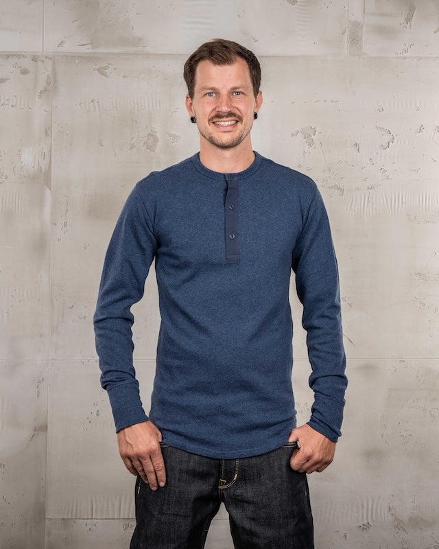 1954 Utility Shirt Indigo Melange – Pike Brothers Langarmshirt aus Baumwolle mit Knopfleiste