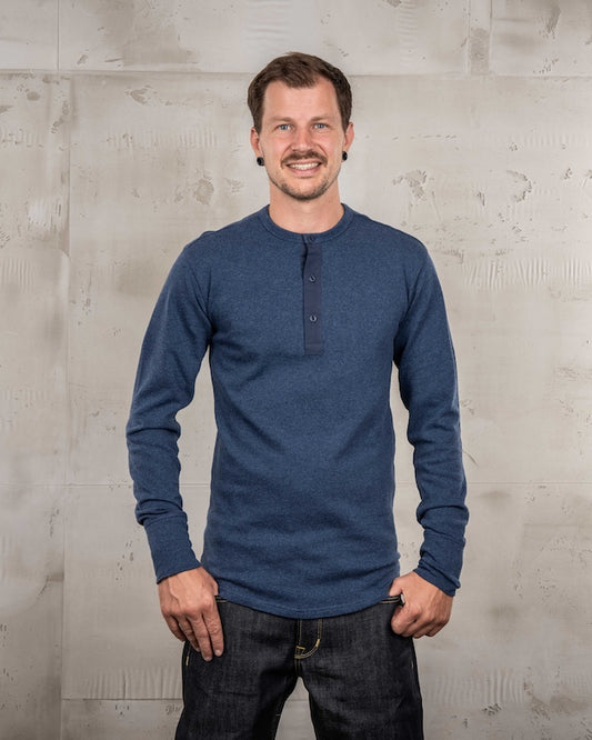 1954 Utility Shirt Indigo Melange – Pike Brothers Langarmshirt aus Baumwolle mit Knopfleiste