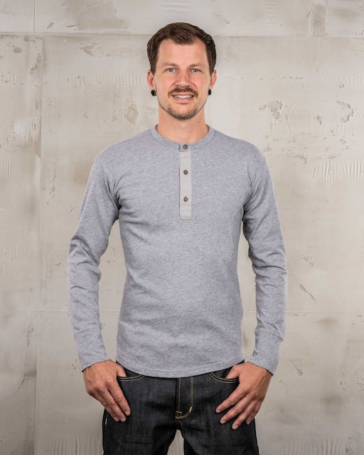 1927 Henley Shirt Long Sleeve Light Grey Herren Vintage Baumwolle