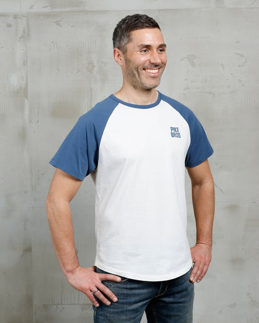 Vintage Baseball T-Shirt Herren Pike Brothers Weiß Blau