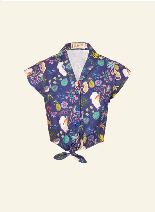 Palava Peggy Top Navy Paradise Garden Bluse Damen Vintage Vorderansicht
