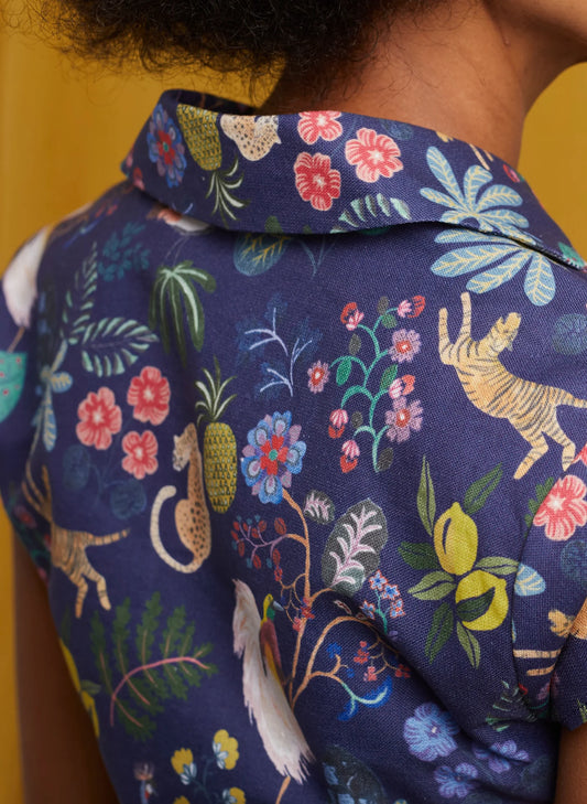 Palava Peggy Top Navy Paradise Garden Bluse Damen Vintage Vorderansicht