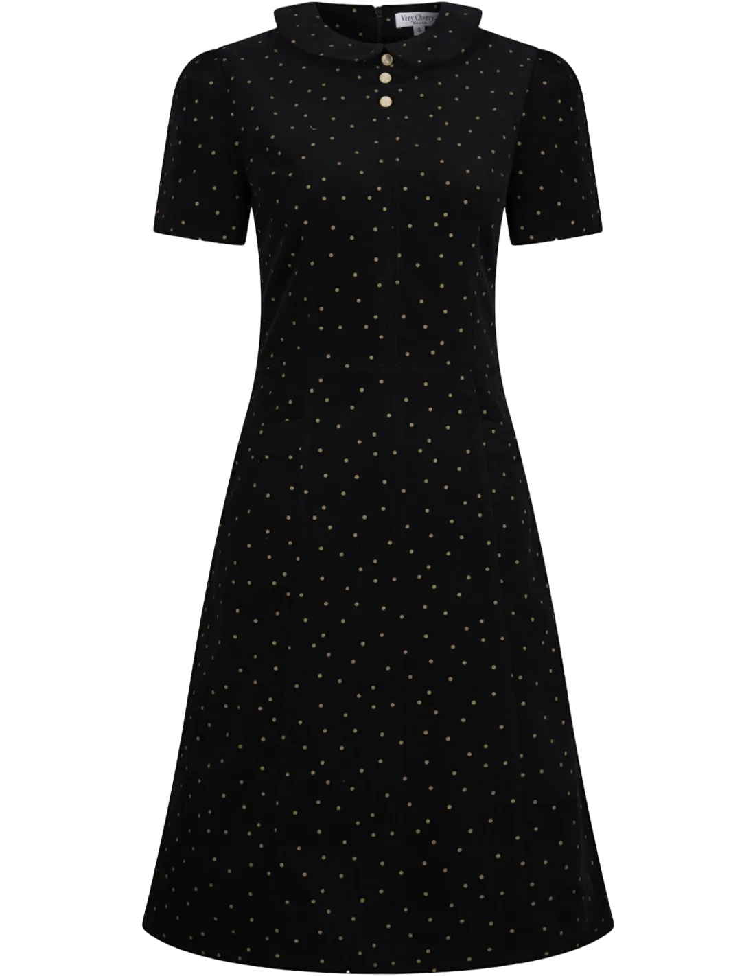 Pan Collar Dress - corduroy dots black/ecru