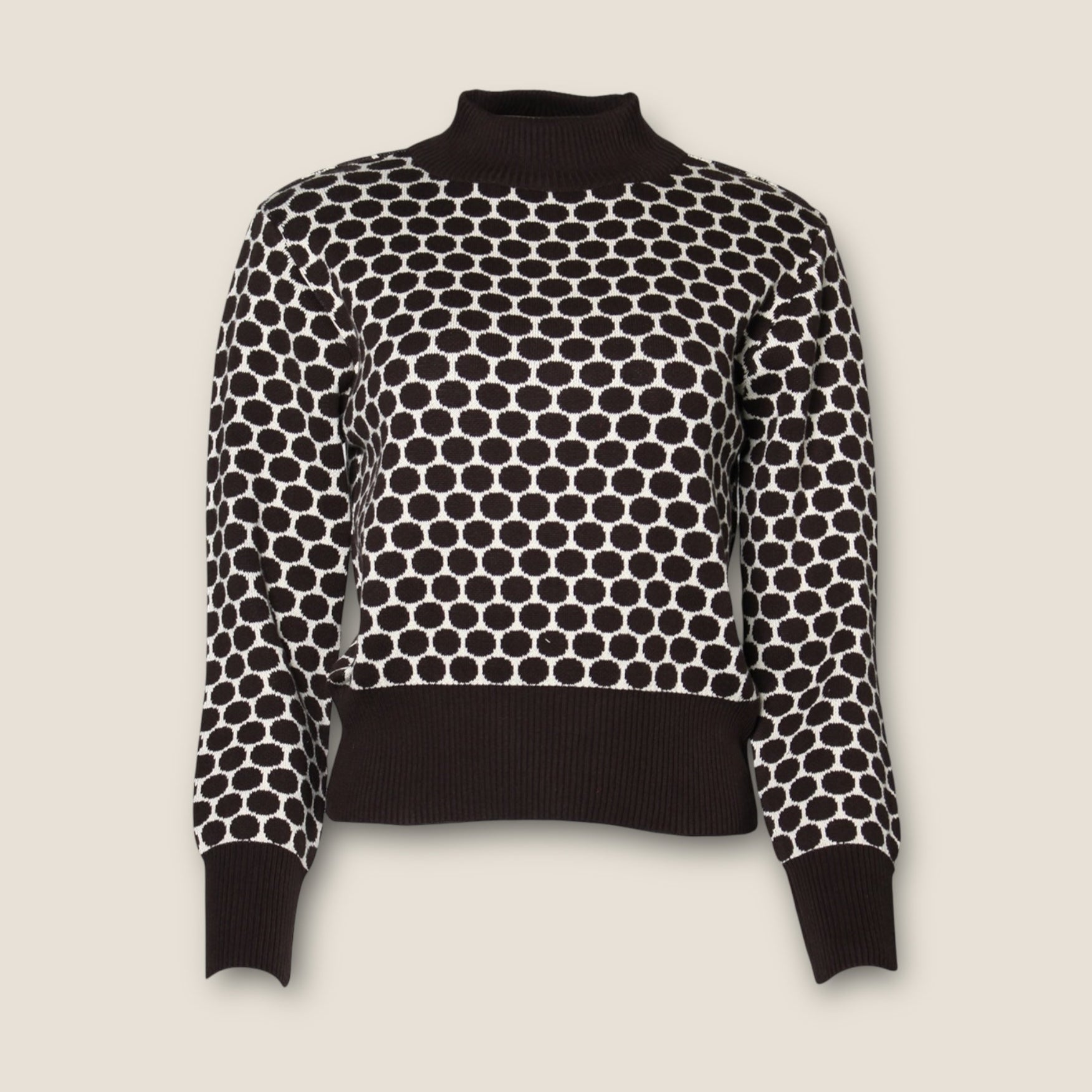 Nachhaltiger Strickpullover Damen braun Punkte-Muster Bio Baumwolle