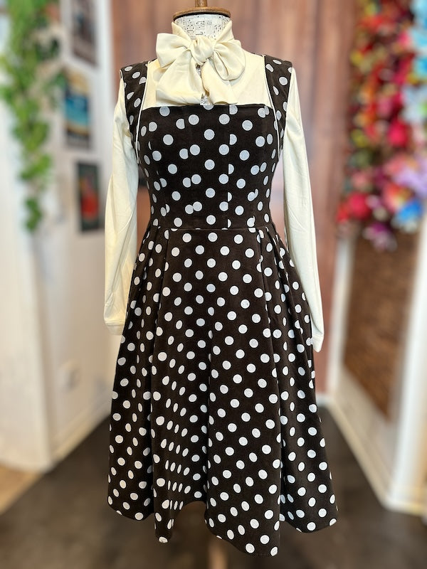 femkit Berlin Kleid Heide braun Punkte mit Kellerfalten – Retro Damenkleid