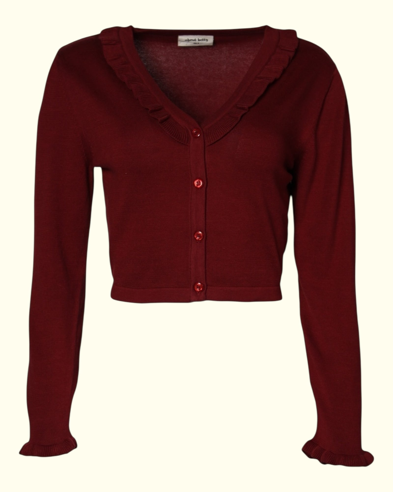 Nachhaltiger Bolero Damen burgundy mit Rüschen und Knopfleiste