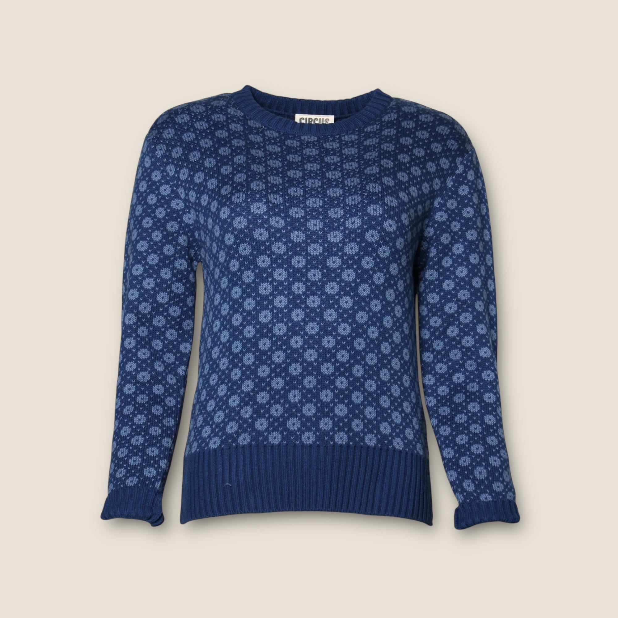 Nachhaltiger Strickpullover Damen blau gemustert Bio Baumwolle