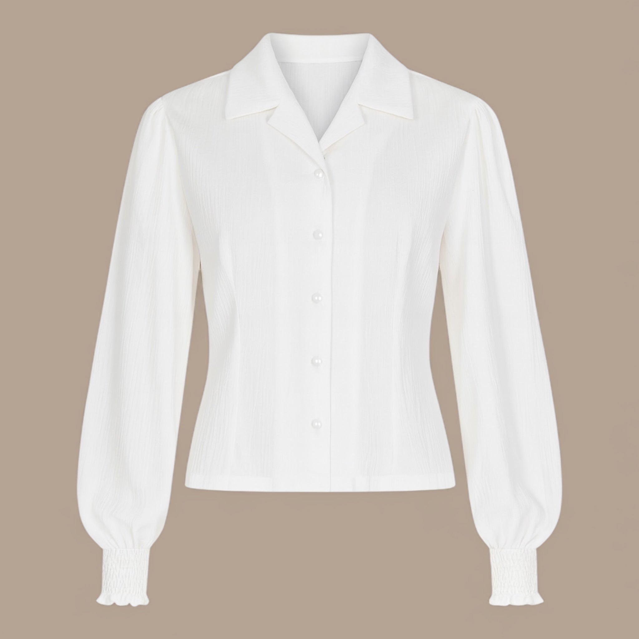 Banned Bonnie Blouse Cream Vintage Bluse mit Ballonärmeln und Revere-Kragen