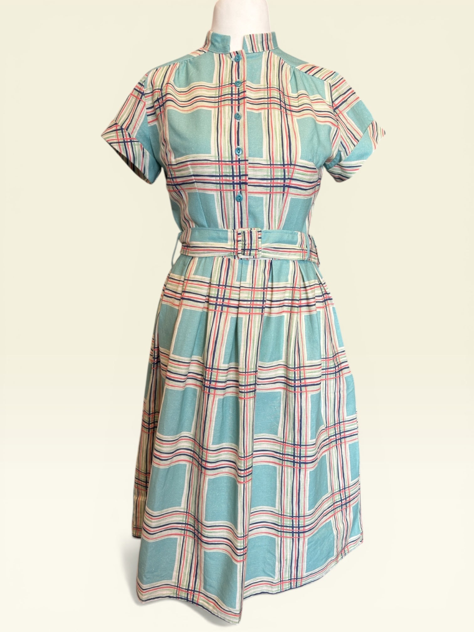 Louise Dress Teal Checks Hemdblusenkleid Damen Vintage Vorderansicht