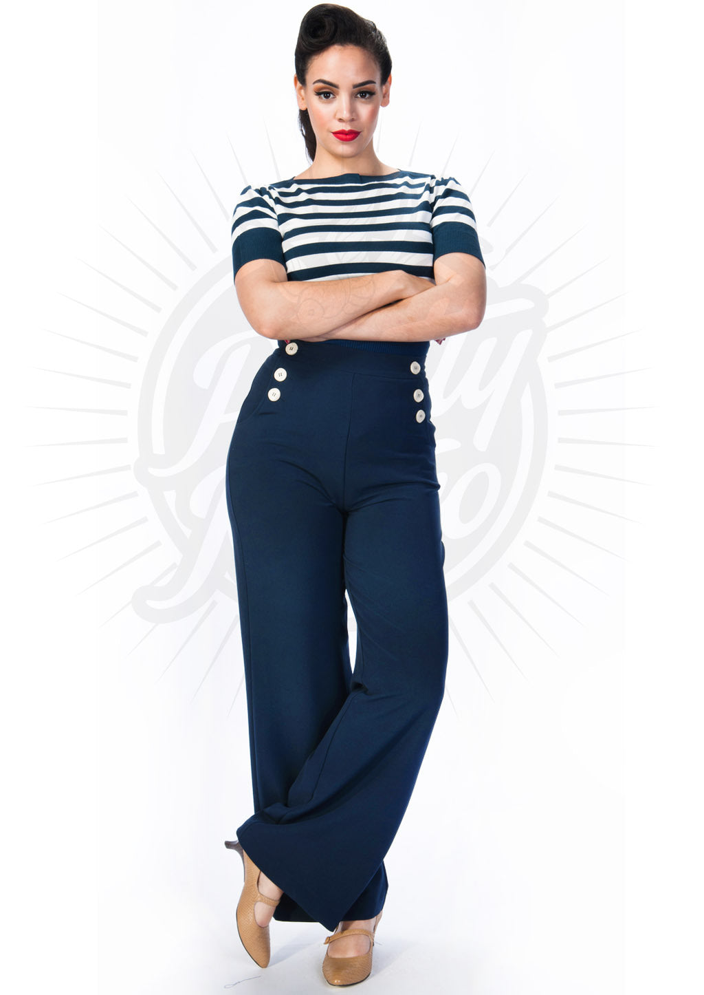 Retro Sailor High Waist Hose - navy - Dotty&Dan