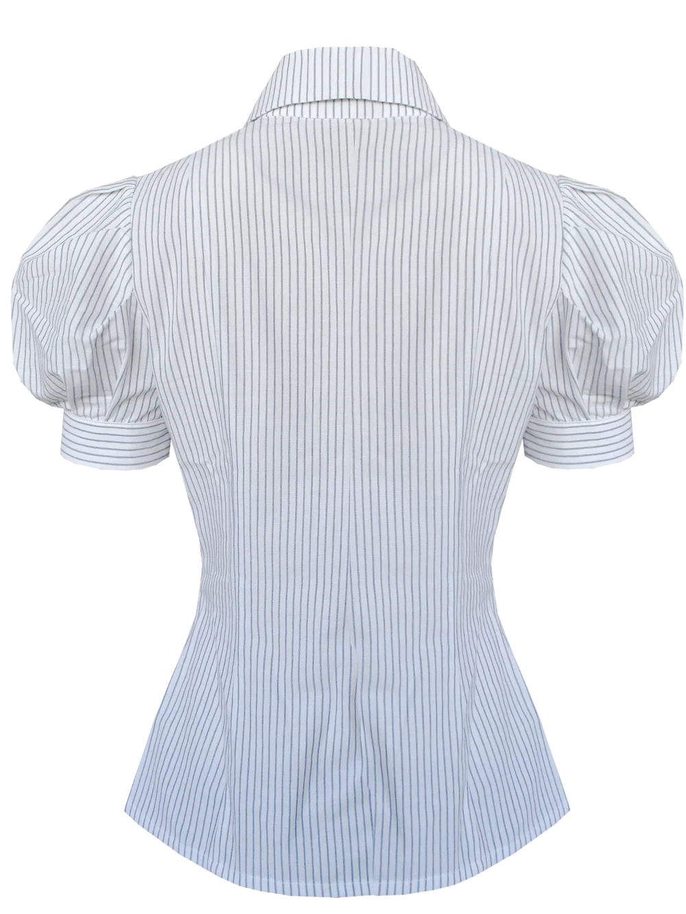 Rückansicht taillierte Streifenbluse mit Puffärmeln