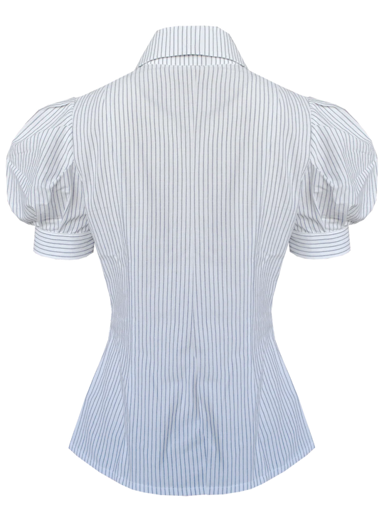 Rückansicht taillierte Streifenbluse mit Puffärmeln