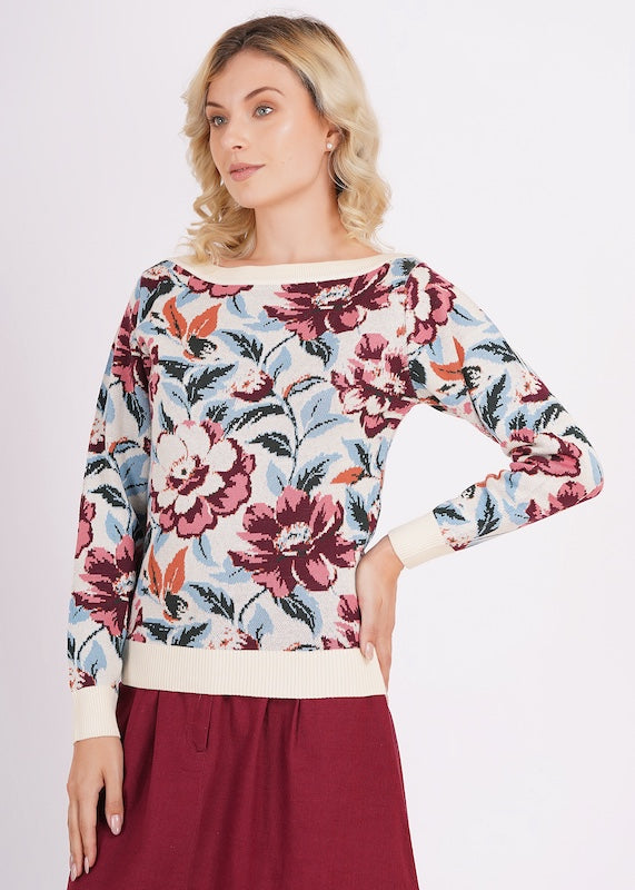 Circus Clothing Romantic Ivory Strickpullover mit floralem Muster – Vorderansicht