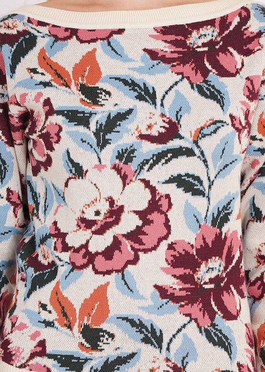 Detail des floralen Strickmusters vom Circus Clothing Romantic Ivory Pullover