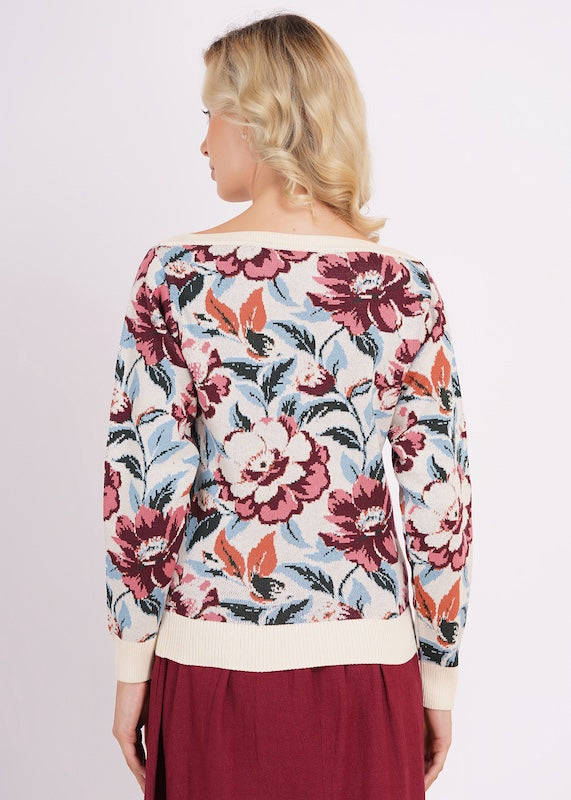 Rückenansicht des floralen Circus Clothing Romantic Ivory Strickpullovers