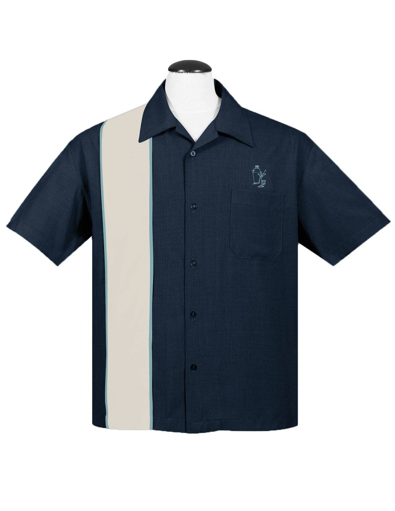 50er Jahre Bowling Shirt Herren mit Cocktail Stickerei