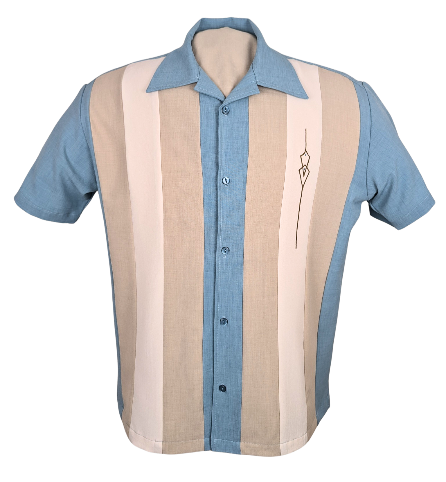 Vintage Bowlinghemd Herren aqua creme stone Steady Clothing Sheen