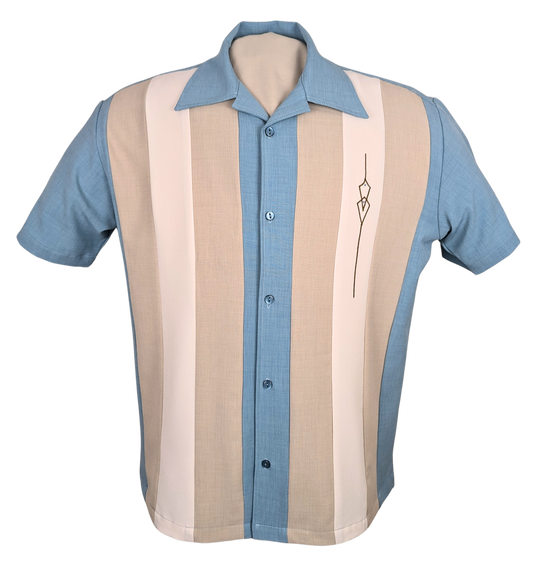 Vintage Bowlinghemd Herren aqua creme stone Steady Clothing Sheen