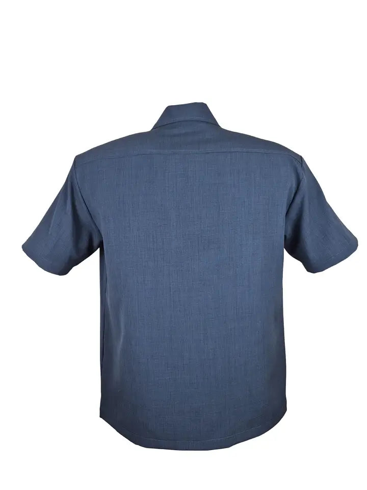 Vintage Herrenhemd kurzarm blau Rückseite schlicht