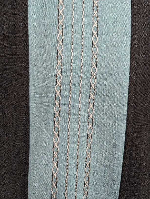 Retro Herrenhemd kurzarm braun mit mint Streifen Detail