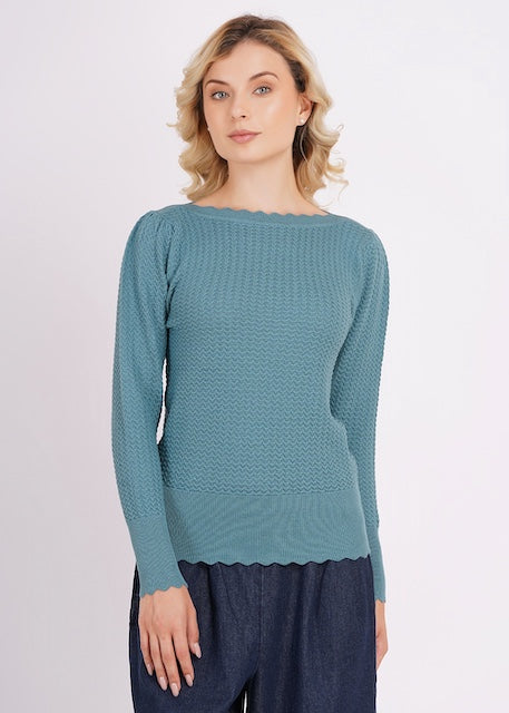 Circus Clothing Larkspur Strickpullover in Eisblau – Vorderansicht