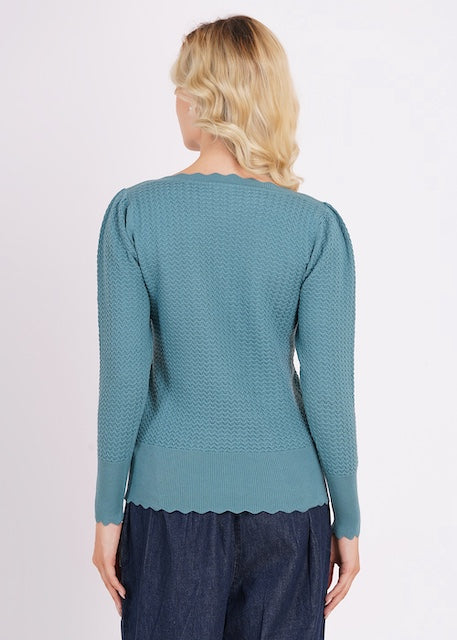 Rückenansicht des eisblauen Circus Clothing Larkspur Strickpullovers