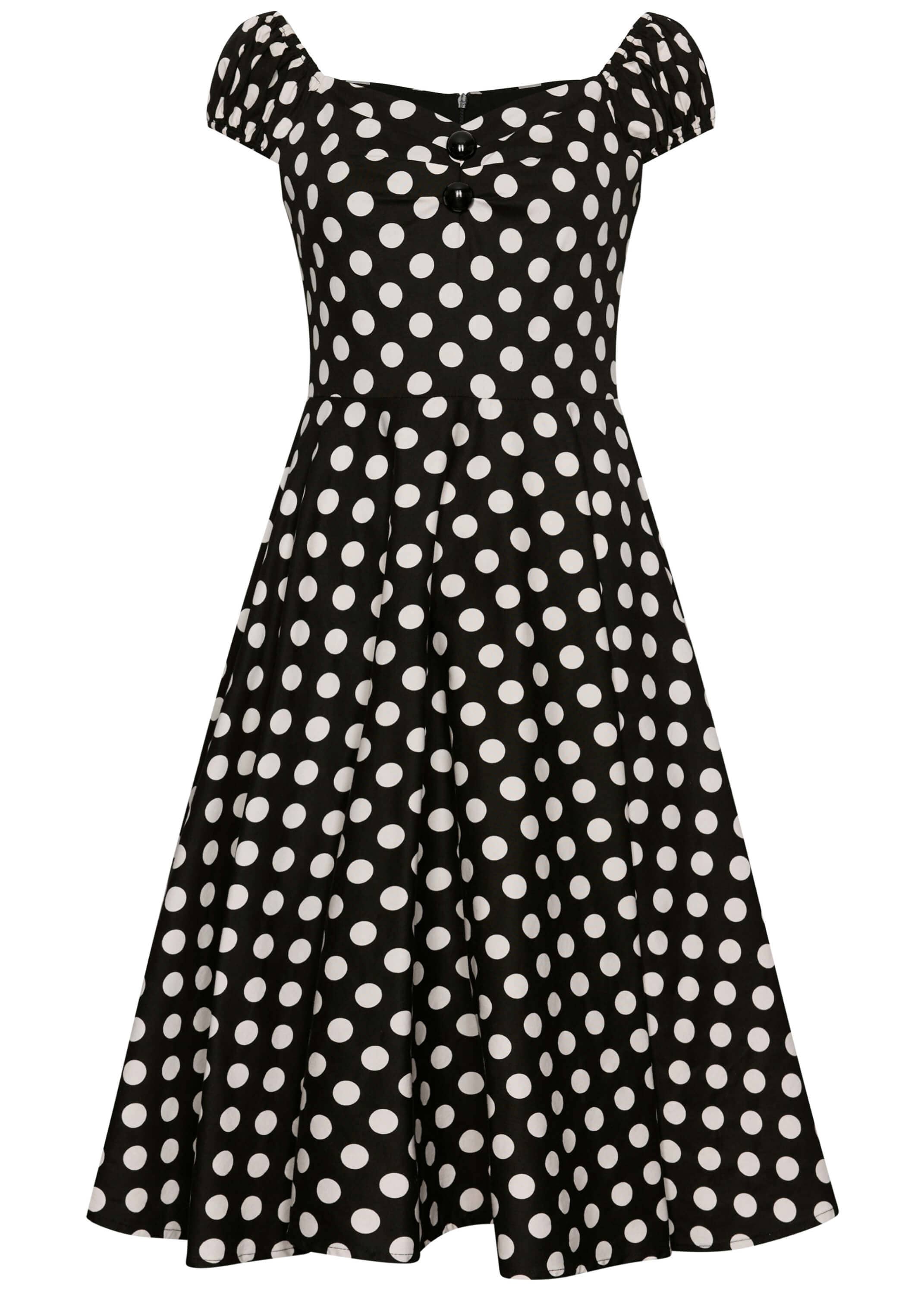 Succubus Clothing Fiona schwarzes 50er Jahre Kleid mit weißen Polka Dots