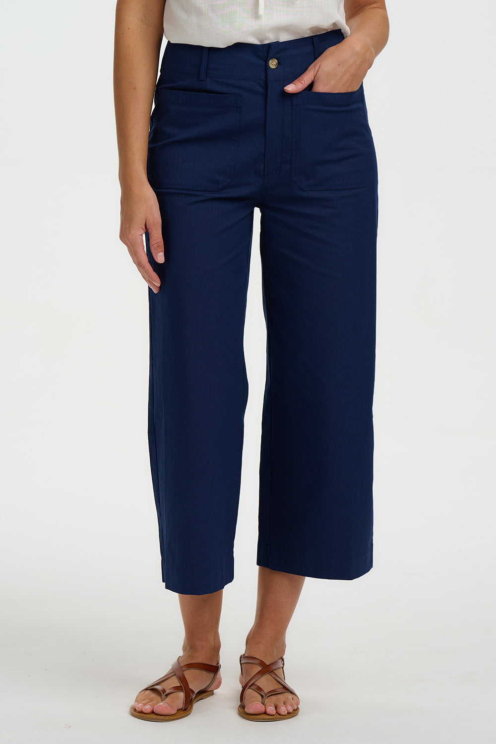 Skye Cropped Trousers – navy Hose mit Erdbeer-Detail - Dotty&Dan