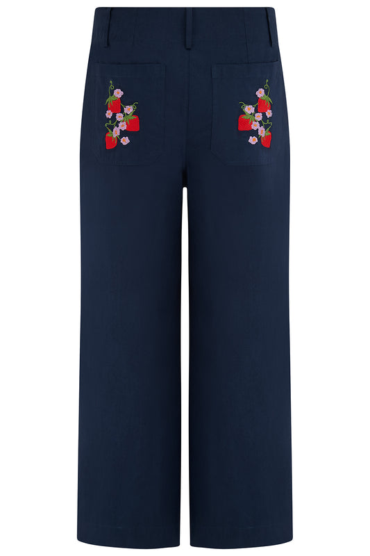 Dunkelblaue Damenhose cropped mit weitem Bein – Sugarhill Brighton