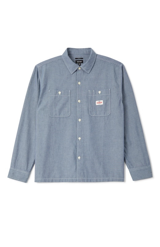 Brixton Trademark Herrenhemd Blue Chambray Micro Stripe – Vorderansicht
