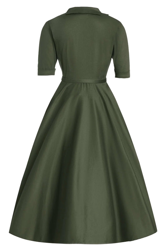 Mollie Shirt Dress in Army Green mit Gürtel und schwingendem 50er Jahre Rock