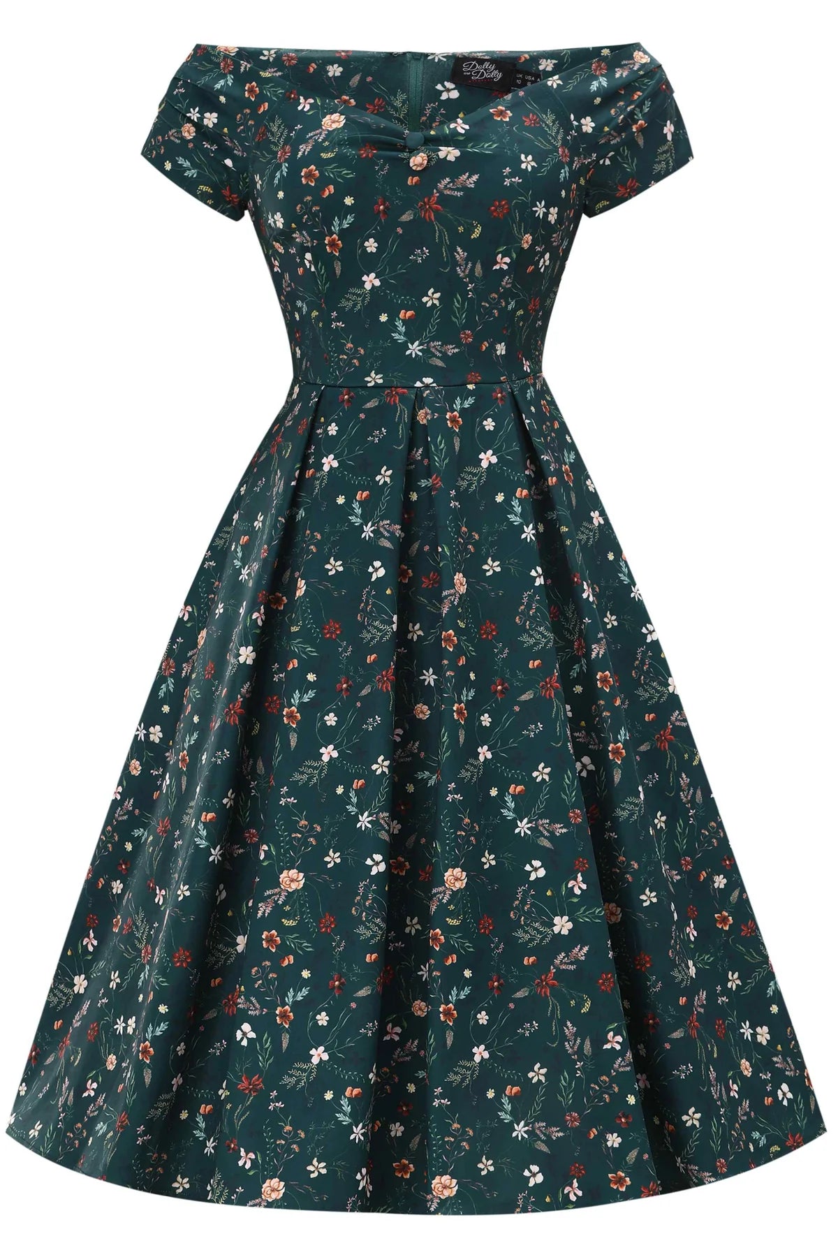 50er Jahre Lily Kleid in Smaragdgrün mit Off-Shoulder-Ausschnitt und Tellerrock