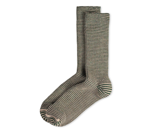 Gestreifte grüne Verve Merino-Wollsocken von Ferdinand für Damen und Herren.