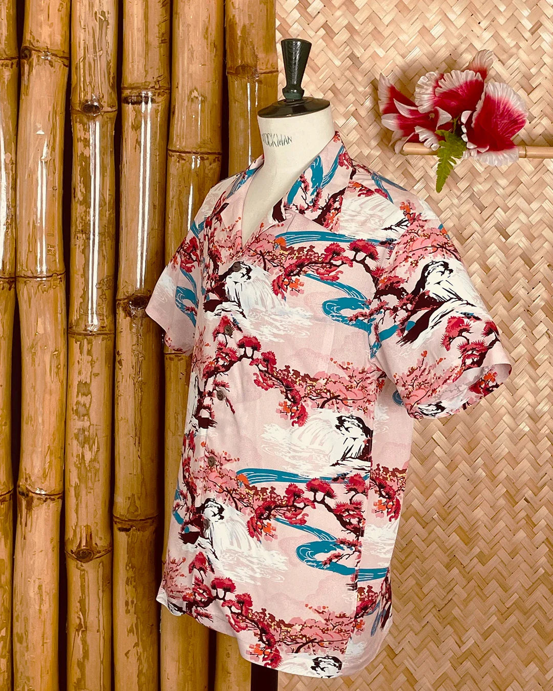 Retro Hawaiihemd Herren Viskose rosa blau
