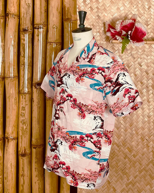 Retro Hawaiihemd Herren Viskose rosa blau