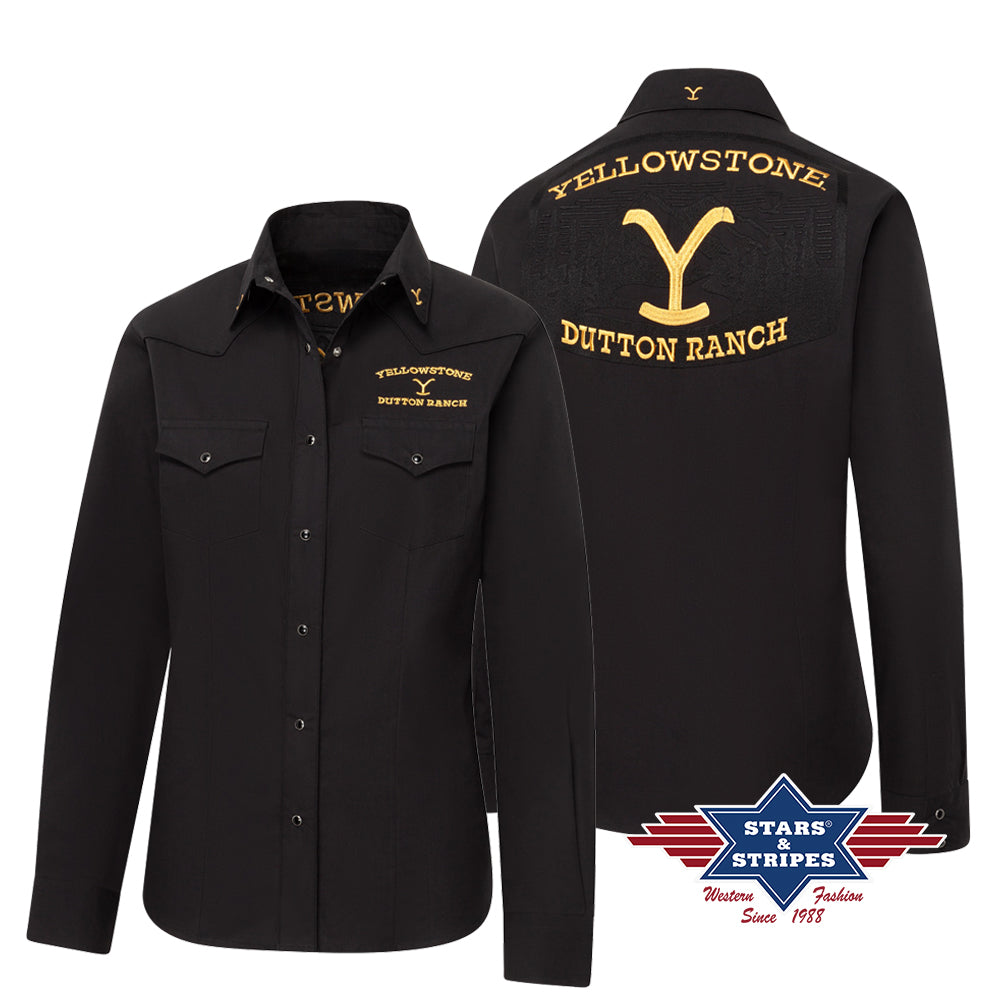Westernbluse Damen Yellowstone Schwarz 100% Baumwolle