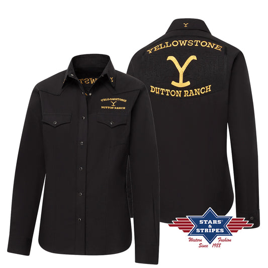 Westernbluse Damen Yellowstone Schwarz 100% Baumwolle