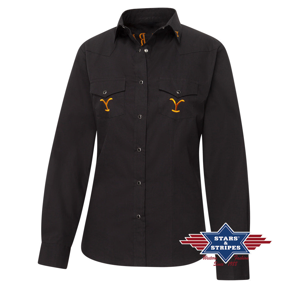 Yellowstone Herrenhemd schwarz mit Dutton Ranch Stickerei Vorderansicht