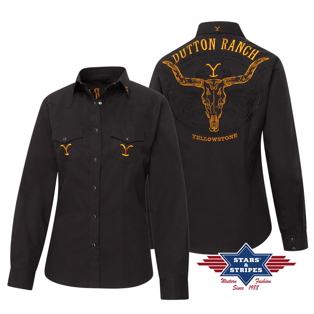 Westernhemd Herren Yellowstone Schwarz Baumwolle