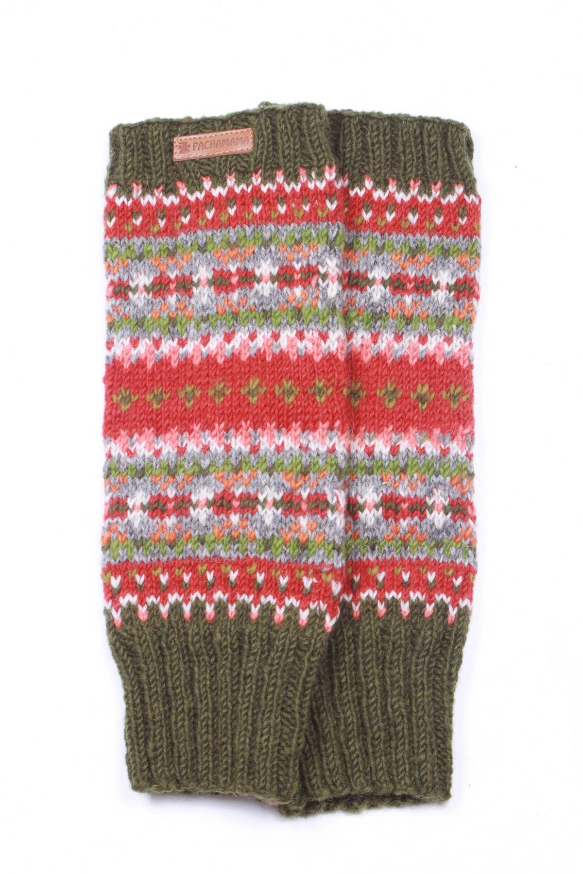 Pachamama Iona gestrickte Woll Beinstulpen im Fair Isle Muster freigestellt
