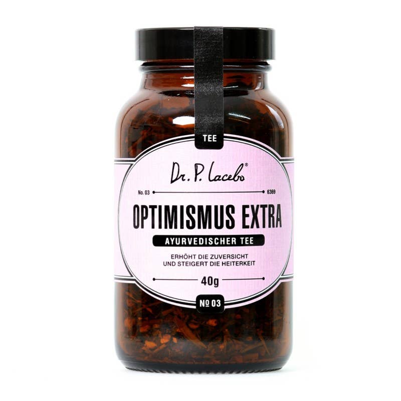 Optimismus Extra Tee im Apothekerglas – ayurvedischer Kräutertee