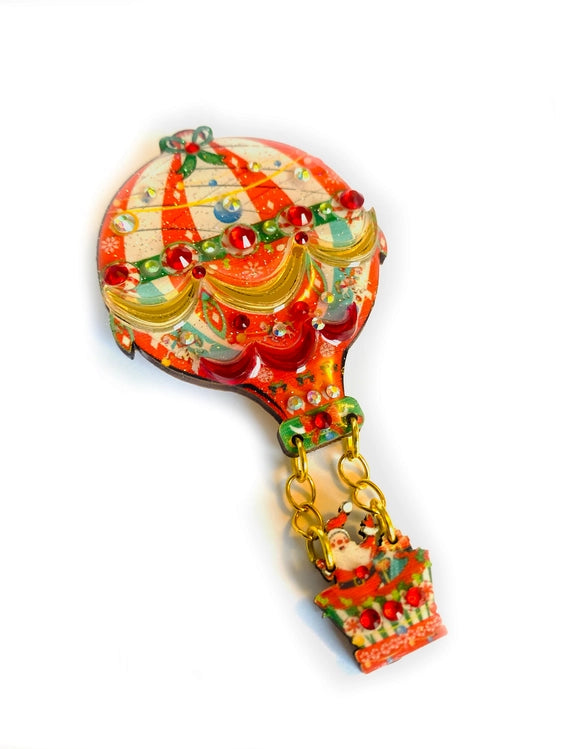 Weihnachts-Luftballon-Brosche mit baumelndem Weihnachtsmann