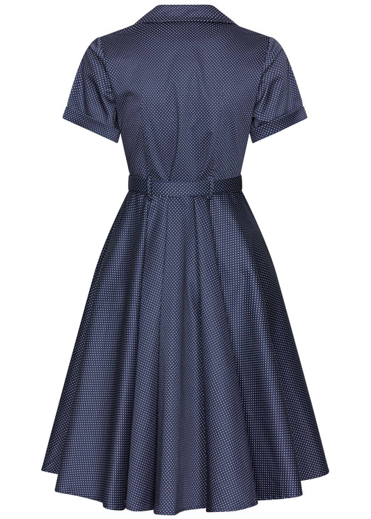 Rockabilly Kleid blau mit Tellerrock und kurzen Ärmeln