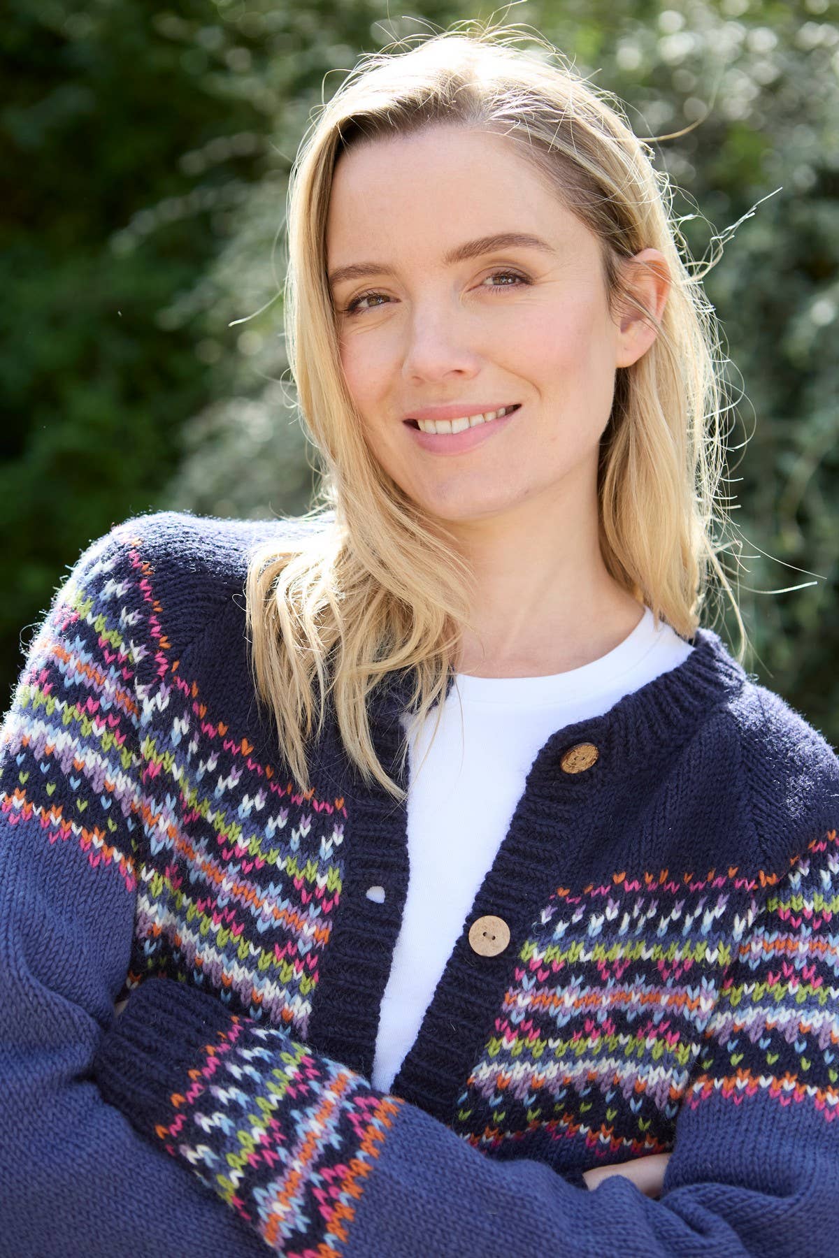 Iona Woll Fair Isle Feinstrick Ganzjahres-Cardigan Denimblau - Dotty&Dan