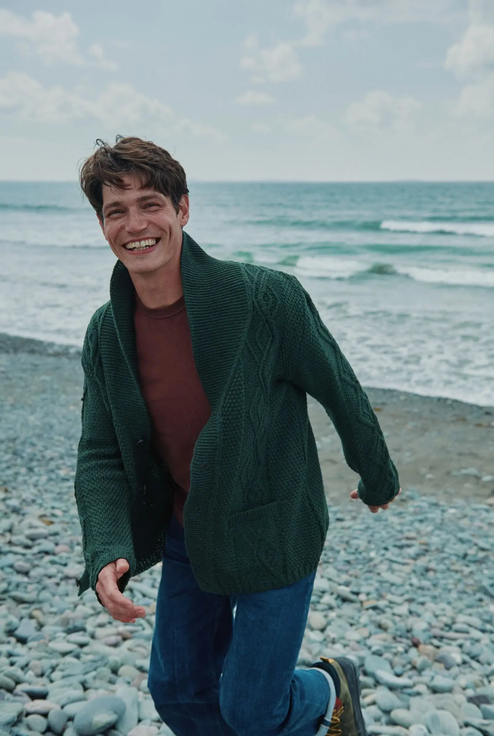 Killary Fjord Herren-Cardigan grün aus 100% Merinowolle