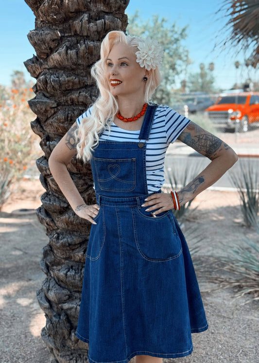 Vintage Jeans Latzkleid Damen Marineblau