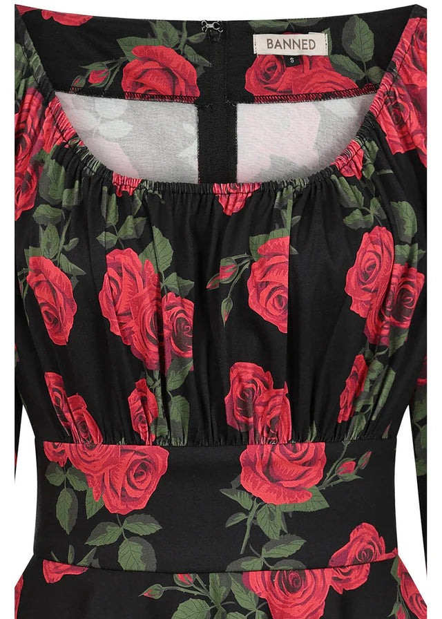 Detailansicht Ausschnitt Vintage Rosen Swing Kleid Baumwolle