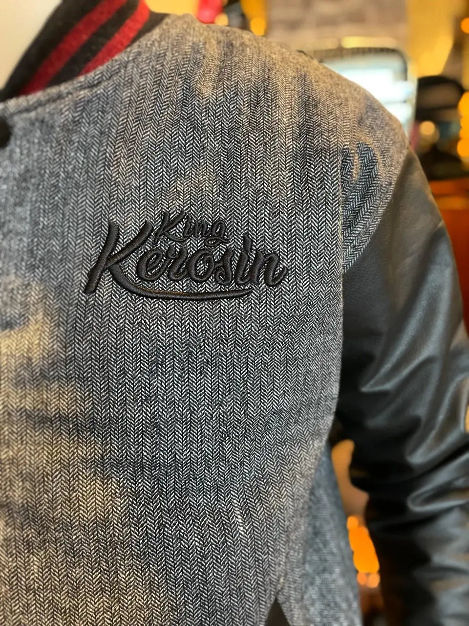 Baseballjacke - Fischgrat/Leder - schwarz & grau - Dotty&Dan