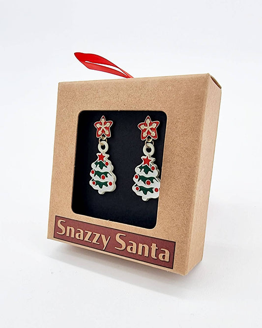 Snazzy Santa - Weihnachtsohrringe „Weihnachtsbäume“ weiß und grün - Dotty&Dan