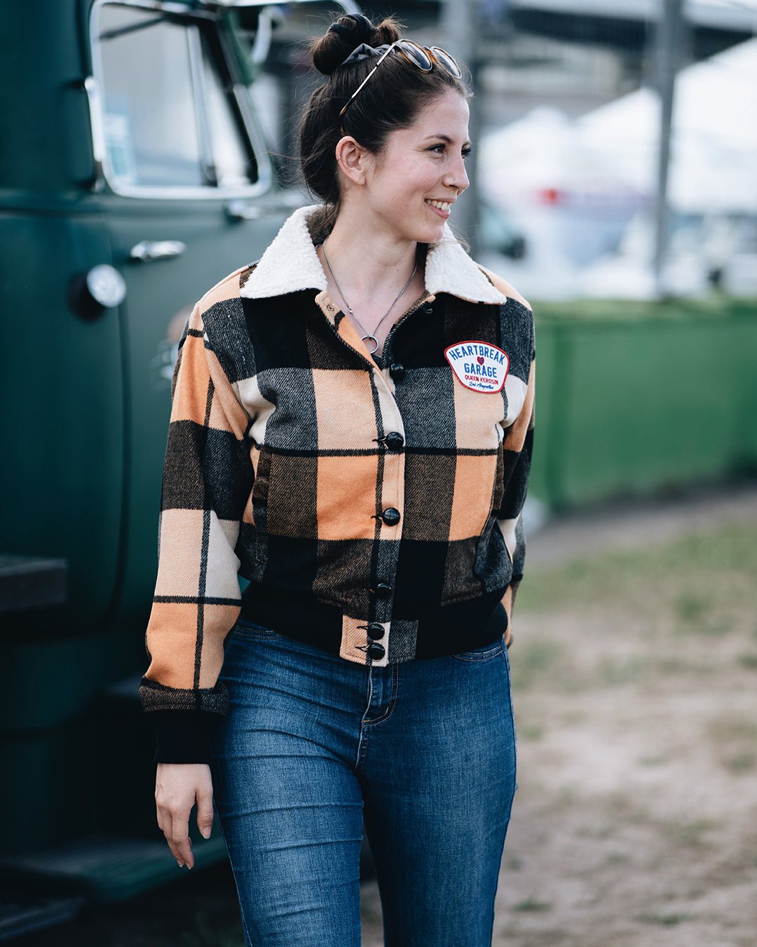 Damen Karojacke gefüttert - navy & yellow